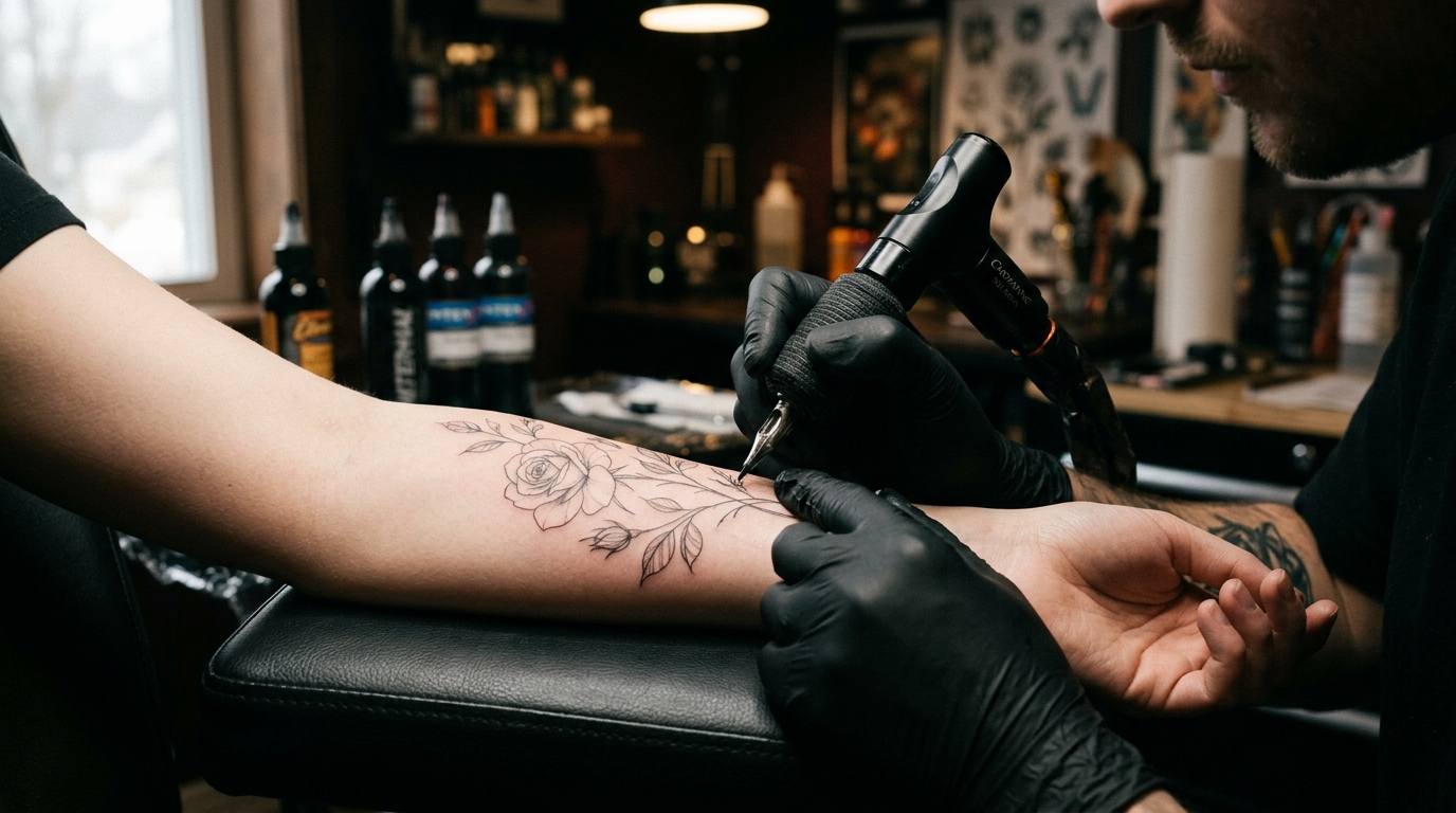 Tattoo session close up